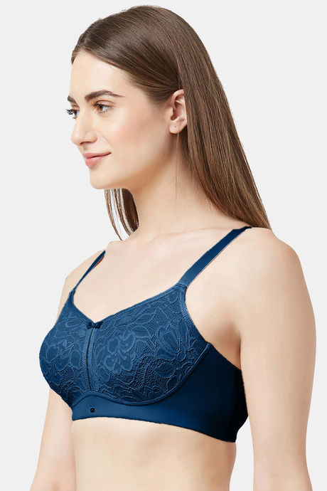 Soie Double Layered Non Wired Full Coverage Lace Bra - Blue — image 3
